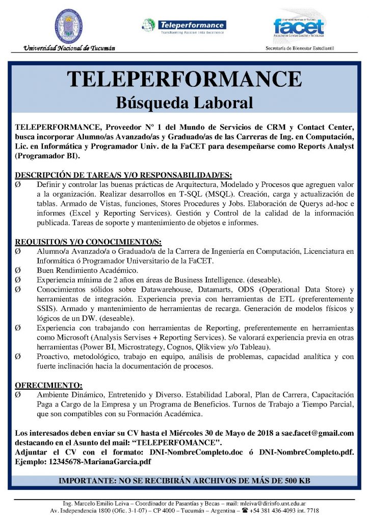 Oferta Laboral Carrera Licenciatura En Inform Tica