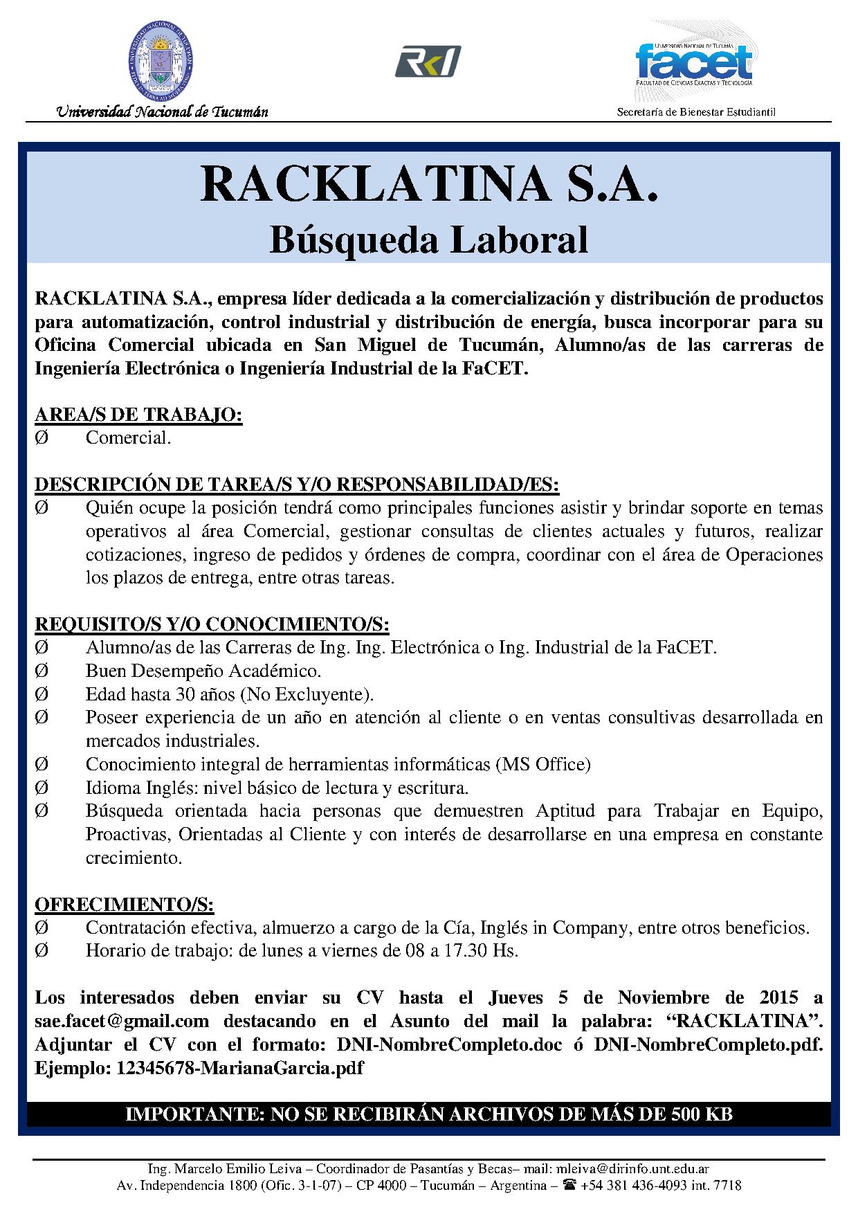 Aviso Busqueda Laboral 02 RACKLATINA 1 Facultad De Ciencias