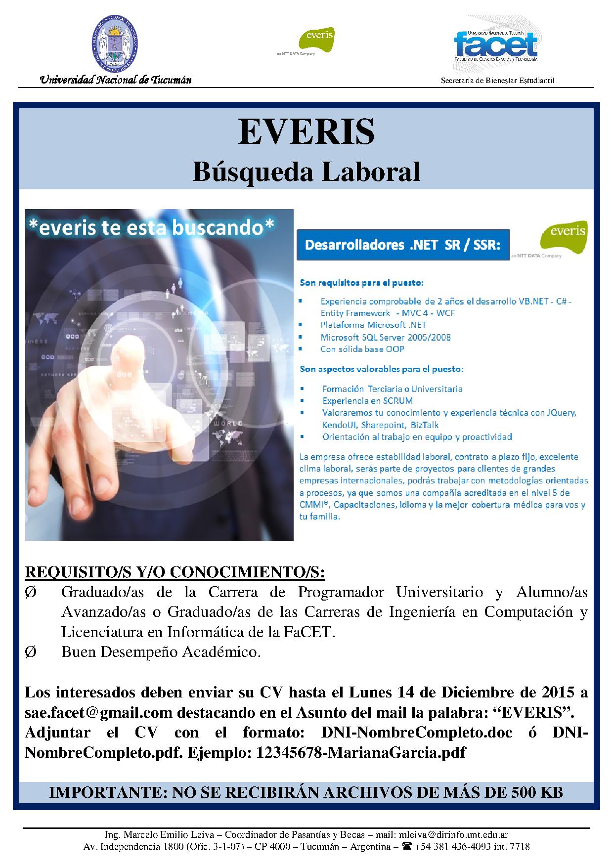 Aviso Busqueda Laboral 02 EVERIS Facultad De Ciencias Exactas Y